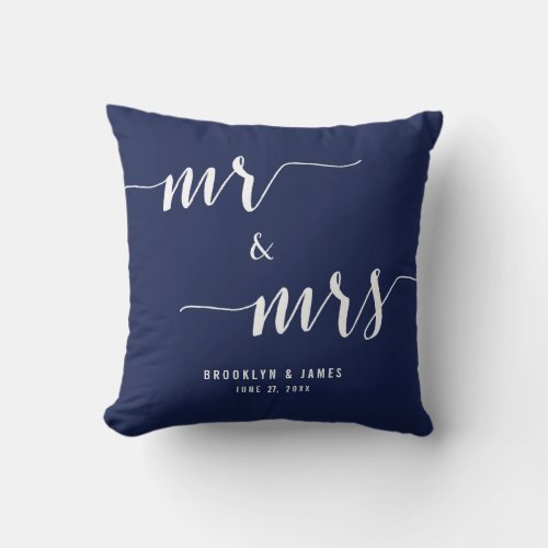 Custom Mr and Mrs Navy Blue Wedding Pillows