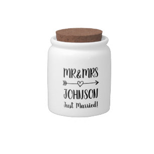 Custom Mr and Mrs newly weds just married Candy Jar