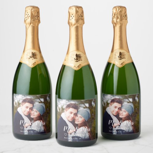 Custom Mr And Mrs Newlywed Photo Wedding Sparkling Wine Label