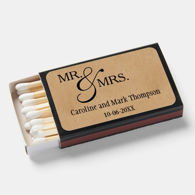 Custom Mr. and Mrs. on Faux Paper Texture Pattern Matchboxes (Front Open)
