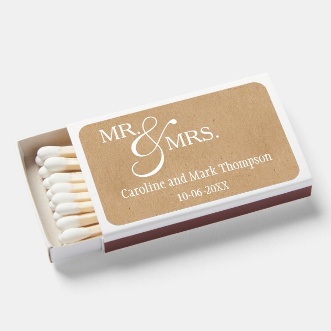 Custom Mr. and Mrs. on Faux Paper Texture Pattern Matchboxes (Front Open)