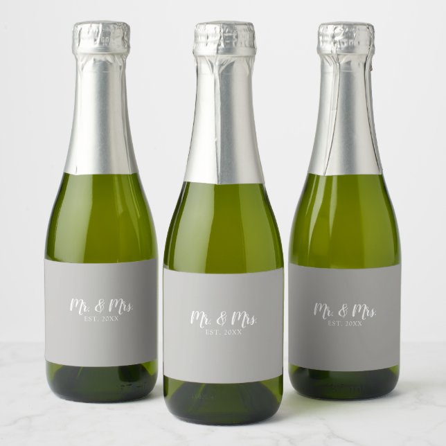 Custom Mr and Mrs Script Established Wedding  Sparkling Wine Label (Bottles)