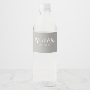 Custom Mr and Mrs Script Established Wedding  Water Bottle Label