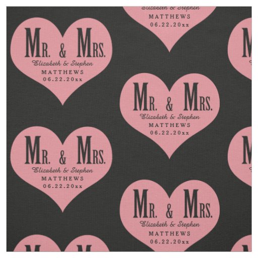 Custom Mr. and Mrs. Wedding Black Heart Template Fabric