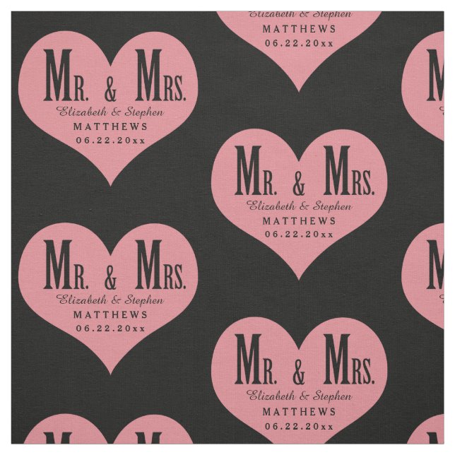 Custom Mr. and Mrs. Wedding Black Heart Template Fabric (Swatch)