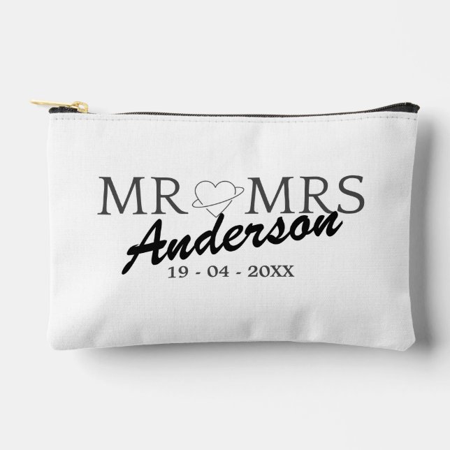 Custom Mr and Mrs Wedding Family gift Accessory Pouch (Front)