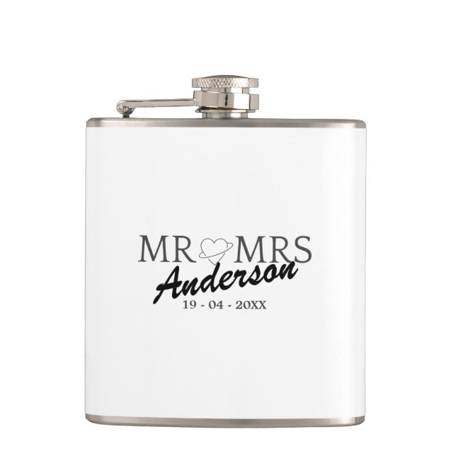 Custom Mr and Mrs Wedding Family gift Flask (Front)