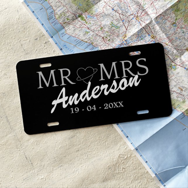 Custom Mr and Mrs Wedding Family gift License Plate (In Situ)