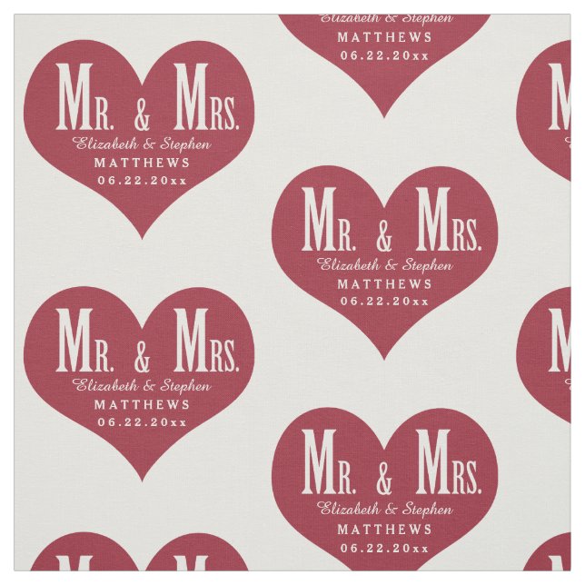 Custom Mr. and Mrs. Wedding White Heart Template Fabric (Swatch)