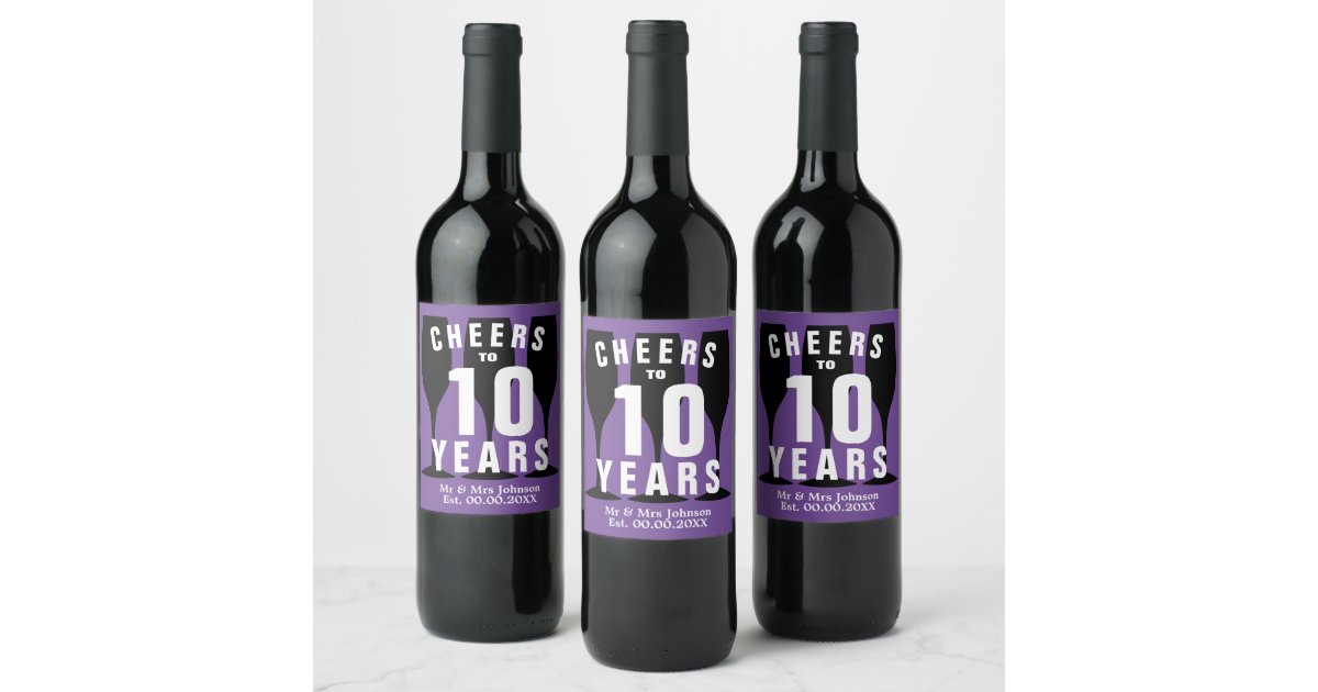 Custom Mr & Mrs 10th wedding anniversary elegant Wine Label | Zazzle