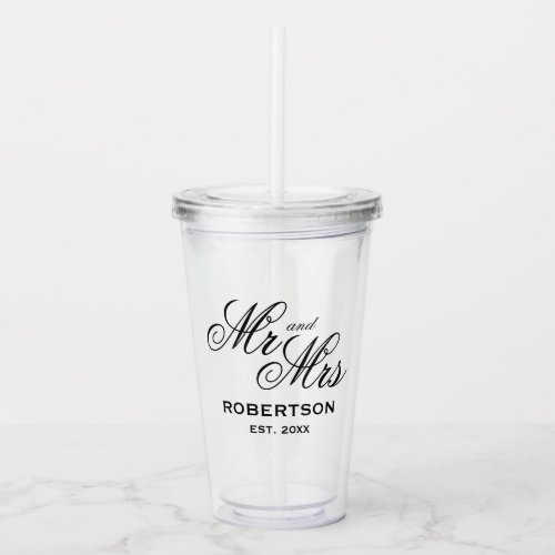 Custom Mr  Mrs acrylic tumbler glass for wedding