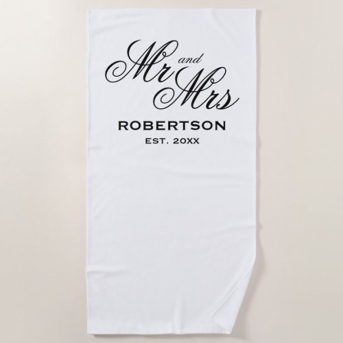 Custom Mr  Mrs beach towel for newly weds couple