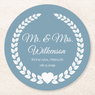 Custom Mr. & Mrs. Bride and Groom Newlywed Round Paper Coaster