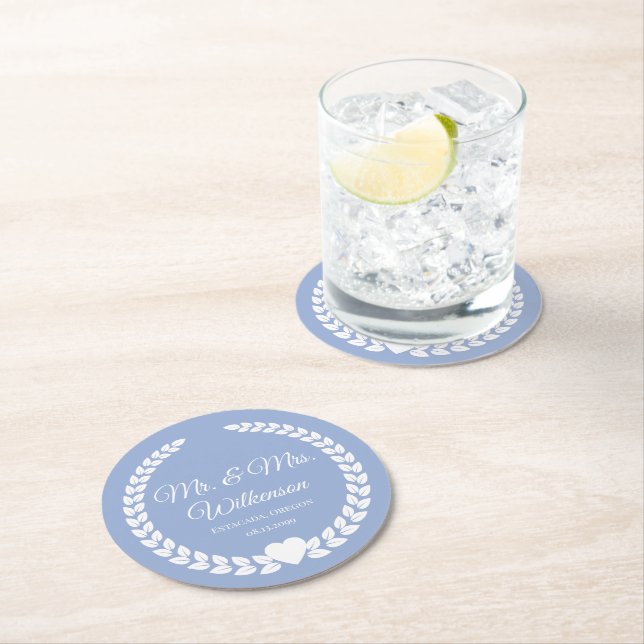 Custom Mr. & Mrs. Bride and Groom Newlywed Round Paper Coaster (Insitu)