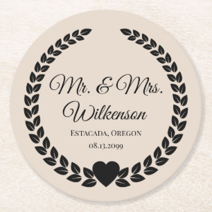 Custom Mr. & Mrs. Bride and Groom Newlywed Round Paper Coaster