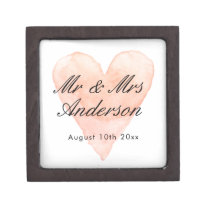 Custom Mr Mrs coral watercolor heart wedding ring Gift Box