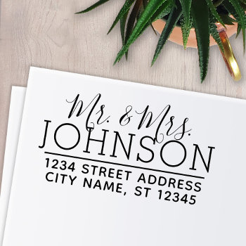 Custom Mr. & Mrs. Family Name And Return Address Self-inking Stamp by JustWeddings at Zazzle