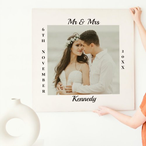 Custom Mr Mrs Monogram Name Date Photo Wedding  Canvas Print