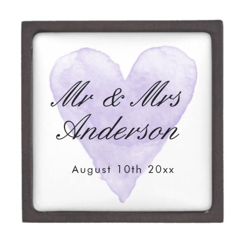 Custom Mr Mrs purple watercolor heart wedding ring Gift Box