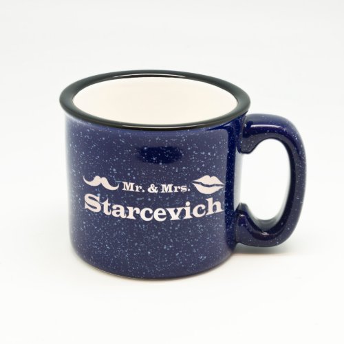 Custom Mr  Mrs Speckled Navy Blue Campfire Mug 