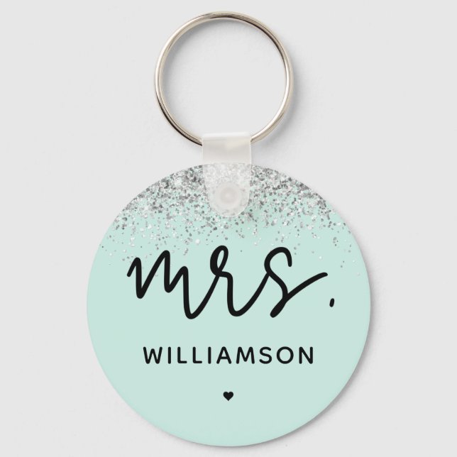 Custom Mrs. | Elegant Wedding Glitter Confetti  Keychain (Front)