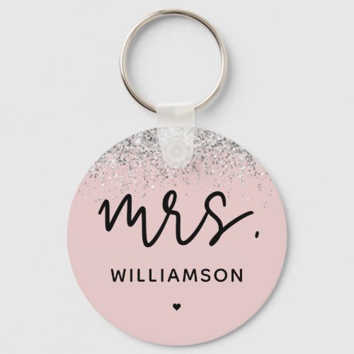 Custom Mrs  Elegant Wedding Glitter Confetti Keychain