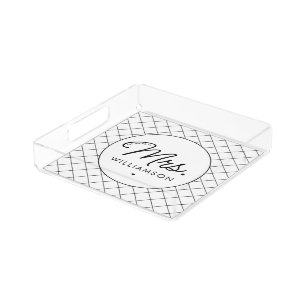 Custom Mrs. Est. Modern Elegant Script Newlywed Acrylic Tray