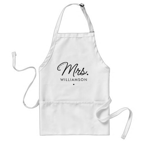 Custom Mrs Est Modern Elegant Script Newlywed Adult Apron