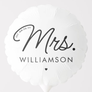 Custom Mrs. Est. Modern Elegant Script Newlywed Balloon