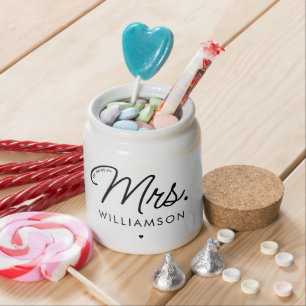 Custom Mrs. Est. Modern Elegant Script Newlywed Candy Jar