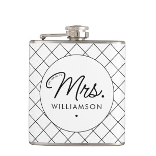 Custom Mrs. Est. Modern Elegant Script Newlywed Flask