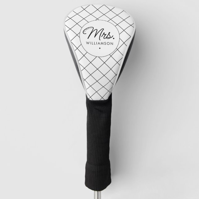 Custom Mrs. Est. Modern Elegant Script Newlywed Golf Head Cover (Front)