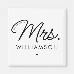 Custom Mrs. Est. Modern Elegant Script Newlywed Magnet