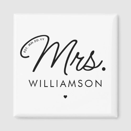 Custom Mrs Est Modern Elegant Script Newlywed Magnet