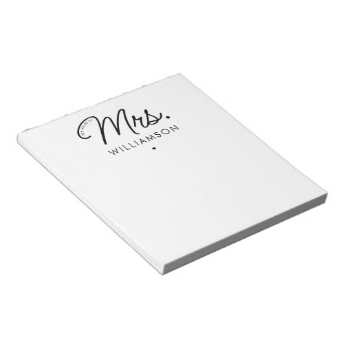 Custom Mrs Est Modern Elegant Script Newlywed Notepad