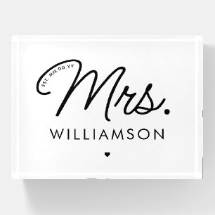 Custom Mrs. Est. Modern Elegant Script Newlywed Paperweight