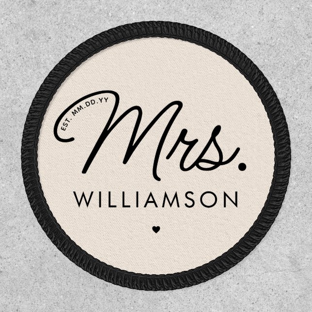 Custom Mrs. Est. Modern Elegant Script Newlywed Patch (Front)