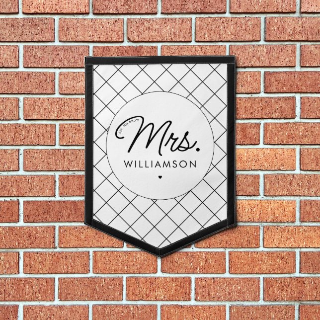 Custom Mrs. Est. Modern Elegant Script Newlywed Pennant (Insitu 1)