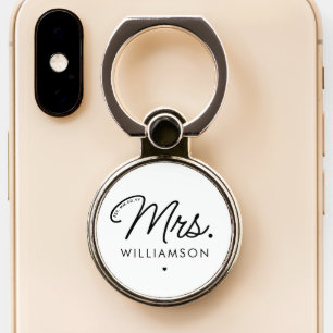 Custom Mrs. Est. Modern Elegant Script Newlywed Phone Ring Stand