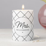 Custom Mrs. Est. Modern Elegant Script Newlywed Pillar Candle<br><div class="desc">Personalized Mrs. Modern Elegant Script Newlywed New Couple Wedding Gifts!</div>