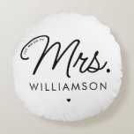 Custom Mrs. Est. Modern Elegant Script Newlywed Round Pillow<br><div class="desc">Personalized Mrs. Modern Elegant Script Newlywed New Couple Wedding Gifts!</div>