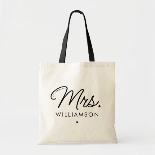 Custom Mrs Est Modern Elegant Script Newlywed Tote Bag