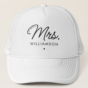Custom Mrs. Est. Modern Elegant Script Newlywed Trucker Hat