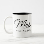 Custom Mrs. Est. Modern Elegant Script Newlywed Two-Tone Coffee Mug