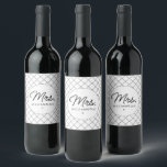 Custom Mrs. Est. Modern Elegant Script Newlywed Wine Label<br><div class="desc">Personalized Mrs. Modern Elegant Script Newlywed New Couple Wedding Gifts!</div>