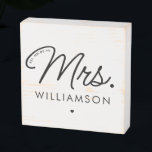 Custom Mrs. Est. Modern Elegant Script Newlywed Wooden Box Sign<br><div class="desc">Personalized Mrs. Modern Elegant Script Newlywed New Couple Wedding Gifts!</div>