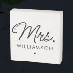 Custom Mrs. Est. Modern Elegant Script Newlywed Wooden Box Sign<br><div class="desc">Personalized Mrs. Modern Elegant Script Newlywed New Couple Wedding Gifts!</div>