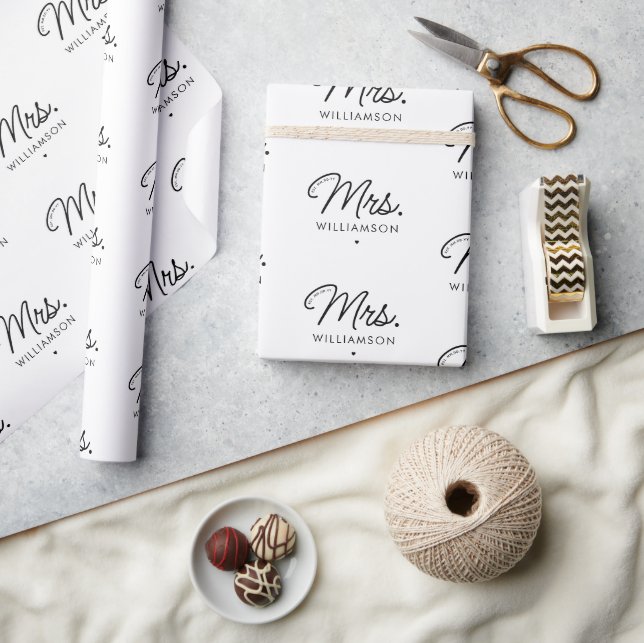Custom Mrs. Est. Modern Elegant Script Newlywed Wrapping Paper (Crafts)