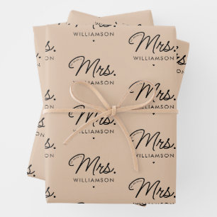 Custom Mrs. Est. Modern Elegant Script Newlywed Wrapping Paper Sheets