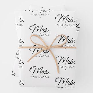 Custom Mrs. Est. Modern Elegant Script Newlywed Wrapping Paper Sheets